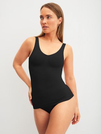CALIDA Tanktop CALIDA Seamless Shape, Damen, Gr. XS (36/38), schwarz, Single Jersey, Obermaterial: 85% Polyamid, 15% Elasthan, figurbetont h&uuml;ftbedeckend, Run