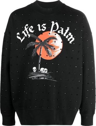 Palm Angels graphic-print crystal-embellished sweatshirt - men - Cotton/Metal/Polyester - L - Black