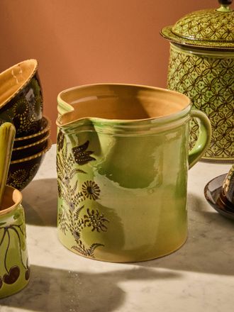 Poterie d'&Eacute;vires Flowers Hand-Painted Ceramic Straight-Edge Extra Large Jug