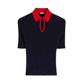 Jil Sander Lichtgewicht Wol Polo T-shirt - Dames - Tops - Blauw - Maat: XS Wol