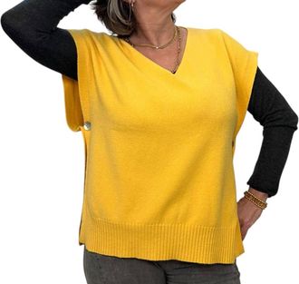 Made in Italy Sleeveless Throw Over Sweater Top In Yellow