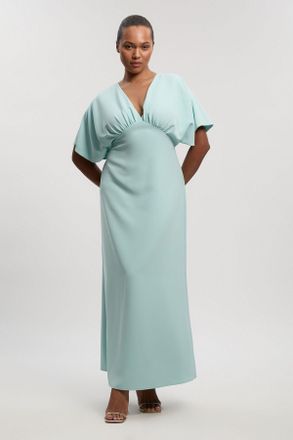 Karen Millen Womens Plus Size Soft Tailored Waterfall Sleeve Maxi Dress - Light Blue - Size 18 UK