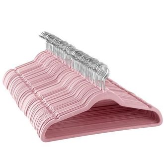 Elama 100 Piece Velvet Slim Profile Heavy Duty Felt Hangers with Stainless Steel Swivel Hooks in Pink at Nordstrom