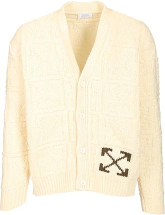 Off-white Arrow 3D Stitch Cardigan - Heren - Vesten - Beige - XL - Wol - Truien & Vesten