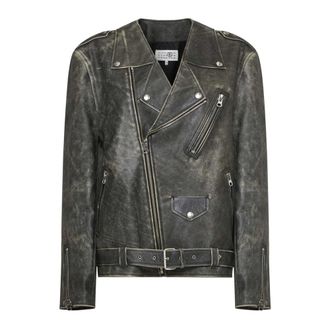 Maison Margiela Heavy Leather Biker Jacket - Dames - Jassen - Bruin - Maat: 2XS Leer