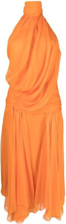 Alberta Ferretti halterneck draped silk-chiffon midi dress - women - Silk - 42 - Orange