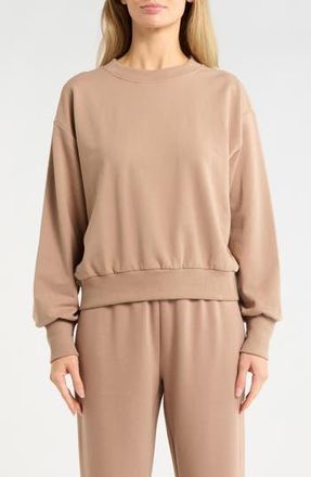 Zella Relay Terry Crewneck Sweatshirt in Tan Portabella at Nordstrom Rack, Size X-Small