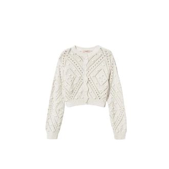 Twinset Cardigan met diamantpatroon - Dames - Vesten - Beige - S - Katoen - Truien & Vesten