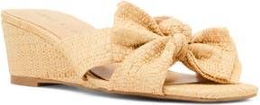 Anne Klein Dara Bow Wedge Slide Sandal in Natural Raffia at Nordstrom Rack, Size 5.5