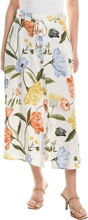 Ellen Tracy Button Front Flared Linen-Blend Midi Skirt
