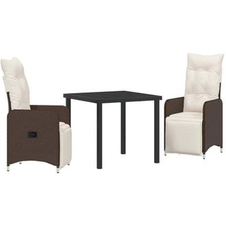 vidaXL Vidaxl - Conjunto De Comedor De Jard&iacute;n Con Coj&iacute;n 3 Pcs Marr&oacute;n Polirat&aacute;n