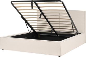 Beliani Beliani - Cama Con Somier Beige Negro 160 X 200 Cm Poli&eacute;ster Listones Almacenaje Moissac