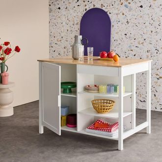 Sweeek 3-in-1 Kitchen Island 5 Shelves 1 Door 1 Drawer 120cm in White