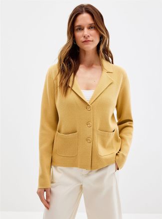 Contemporaine Womens Boxy-fit notched-collar Cardigan Sweater