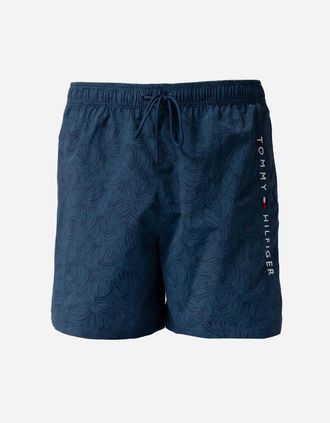 Tommy Hilfiger Mens Tommy Hilfiger Print Mens Drawstring Swimming Shorts - Palm Leaf Aegean Sea - Navy - Size: 33/32/32
