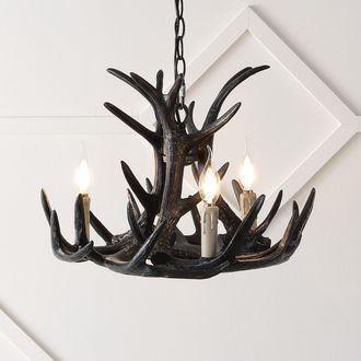 Jonathan Y Designs Eldora 18 Adjustable Resin Antler 3-Light LED Chandelier