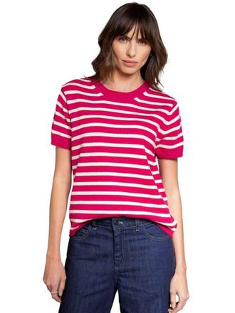Celtic & Co. Striped Knitted Crew Neck Tee in Raspberry at Nordstrom, Size X-Large