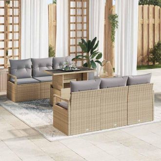 vidaXL Conjunto De Sof&aacute; De Jard&iacute;n Con Coj&iacute;n 7 Pcs Beige Y Gris Claro Vidaxl