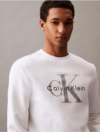 Calvin Klein Jeans Calvin Klein Mens Monogram Logo Relaxed Fleece Crewneck Sweatshirt - White - XL