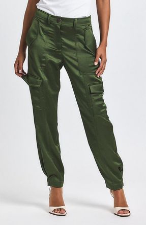 Derek Lam Elian Stretch Satin Utility Pants in Fatigue at Nordstrom, Size 14
