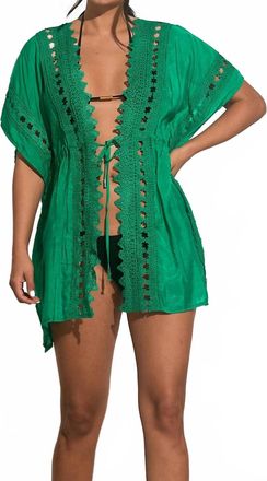 Elan Vivi Crochet Kimono Cover-Up In Green