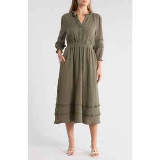 Ellen Tracy Button Front Gauze Dress in Light Olive at Nordstrom Rack, Size X-Small