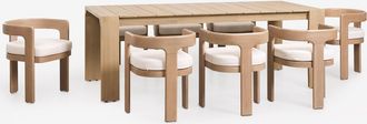 Sklum Set De Mesa Rectangular 220x100 Cm En Madera De Acacia Mirelen Y 8 Sillas De Comedor En Madera De Acacia Y Tela Boucl&eacute; Kandroa Sklum