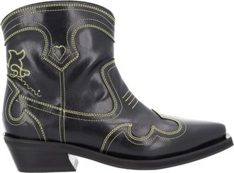 Ganni Black Embroidered Low Shaft Boots
