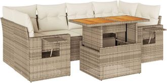 vidaXL Vidaxl - Set Sof&aacute;s De Jard&iacute;n 7 Piezas Y Cojines Rat&aacute;n Sint&eacute;tico Beige