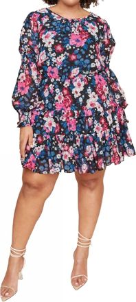 Sugarlips Plus Wild Floral Bubble Sleeve Ruffle Mini Dress Curve In Black Multi