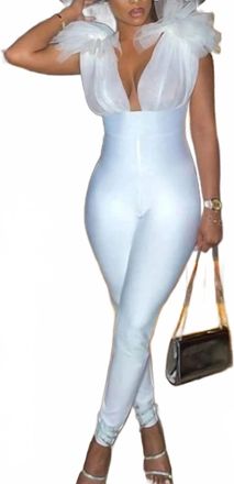 Lovely Makeup Ruffle Lace Top Slim Fit Jumpsuits In White