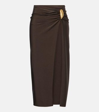 SIMKHAI Eiana appliqu&eacute; ruched midi skirt