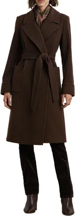 Lauren Ralph Lauren Belted Wool & Cashmere Blend Wrap Coat in Chocolate at Nordstrom, Size 10