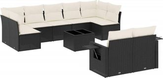 vidaXL Vidaxl - Set De Sof&aacute;s De Jard&iacute;n 10 Pzas Cojines Rat&aacute;n Sint&eacute;tico Negro