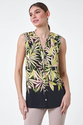 Roman Sleeveless Leaf Print Blouse