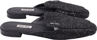 Miu Miu Glittered Mules in Black Leather