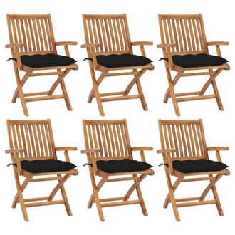 vidaXL Vidaxl - Sillas De Jard&iacute;n Plegables 6 Uds Madera Maciza Teca Con Cojines