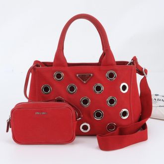 Prada Red Color Shoulder Bag Tote Bag (Pre-Owned)