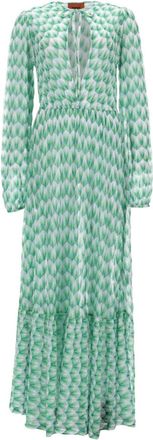 Missoni Green Printed Round Neck Maxi Dress