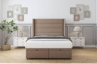 Comfort Beds Milano Plush Ottoman Bed Base-54 Wingback Headboard in Taupe | Size: Single