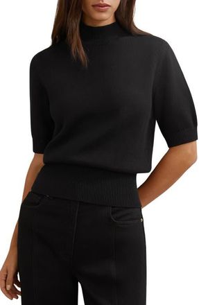 Reiss Aria Mock Neck Cotton & Wool Sweater in Black at Nordstrom, Size Small