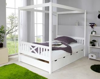 Ticaa Himmelbett »Lino« Himmelbett, inkl. Schubkasten und Rollrost