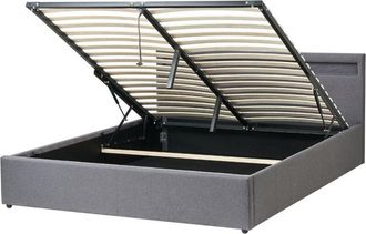 Beliani Ottoman Bed with LED Fabric ARMELLE 160 x 200 cm (EU King Size) Dark Grey
