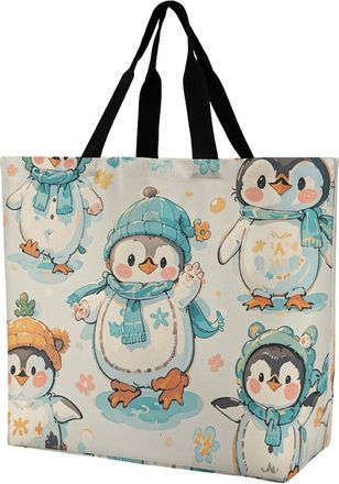 Generic Many Cute Baby Penguins Sketch Handbag Foldable Tote Bag Lightweight Grocery Bags For Ladies Work Beach