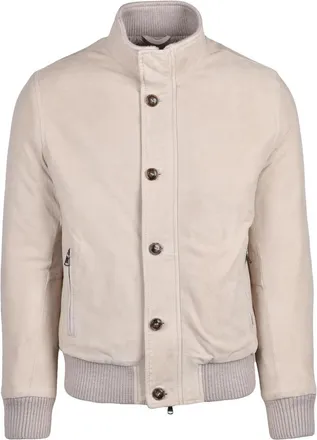 Barba Beige Suede Jacket with Zip Closure and Ribbed Details