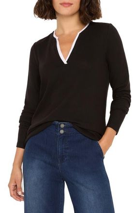 Nic+Zoe Cozy Double Layer Split Neck Top in Black Onyx at Nordstrom, Size Small P
