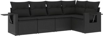 vidaXL Vidaxl - Set De Muebles De Jard&iacute;n 5 Pzas Y Cojines Rat&aacute;n Sint&eacute;tico Negro