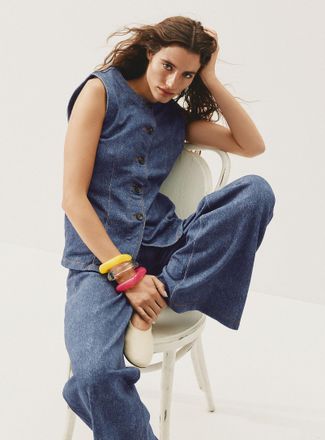 Icone Womens Terry-sided faux-denim wide-leg pant
