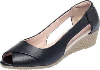 Generic Wedges Shoes for Women Peep Toe Pumps Shoes Outdoor Platform Shoes Leisure Casual Slip On Fashion Breathable Casual Shoes Black