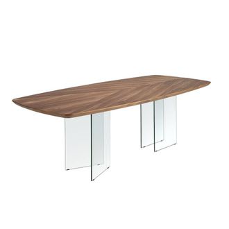 Angel Cerd&aacute; Oval Dining Table in Walnut Veneer with Tempered Glass Legs